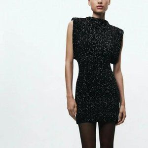 ZARA SHOULDER PADS SEQUIN DRESS WOMAN COLLECTION